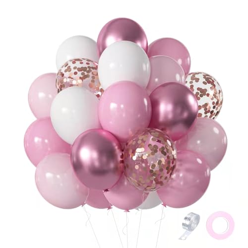 Luftballons Rosa Set,60 Stück Luftballons Rosa und Weiss Helium Luftballons mit Bändern für Hochzeit Geburtstag Mädchen Babyparty Dekorationen von Roimylie