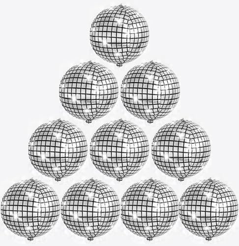 10 Stück Discokugel Luftballon 22 Zoll Deko Disco Party Ballons, 4D Groß Metall Spiegel Luftballon, 70er 80er Jahre Retro Party Deko für Disco Hip Hop Mottoparty Geburtstags Karneval (Silber) von Roinaid
