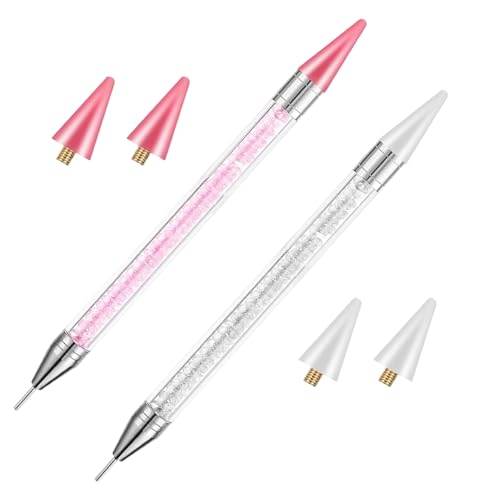 2 Stück Diamond Painting Wachsstift,Diamond Painting Stift Ohne Wachs,Diamant Malstift Dual Ended mit 4 Stück Ersatzköpfe,für Verschiedene Künstlerische Kreationen (Rosa,Weiß) von Roinaid