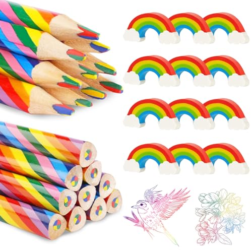 24 Stück Regenbogen Schreibwaren Set,12 Stück Buntstifte Kinder +12 Kunststoff Radiergummi Regenbogen, 4-in-1 Farbstifte Regenbogenstift Weicher 2B Radiergummis für Kreatives Zeichnen und Schreiben 24 Stück Regenbogen Schreibwaren Set,12 Stück Buntstifte Kinder +12 Kunststoff Radiergummi Regenbogen, 4-in-1 Farbstifte Regenbogenstift Weicher 2B Radiergummis für Kreatives Zeichnen und Schreiben von Roinaid