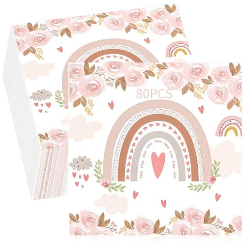 Servietten Taufe Mädchen 80 Stück Servietten Regenbogen Tischdeko Taufe Mädchen Taufe Servietten Mädchen Regenbogen Servietten für Babyparty Mädchen Kindergeburtstag Tischdekoration von Roinaid