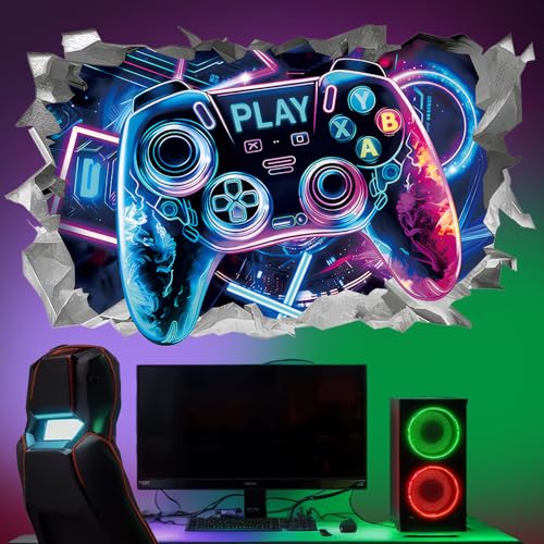 Wandtattoo Jugendzimmer Junge Gaming Wand Deko Zimmer Deko Jungs Geeignet als Geschenk zur Zimmerdekoration für Teenager (Videospiel Blau Lila) von Roinaid