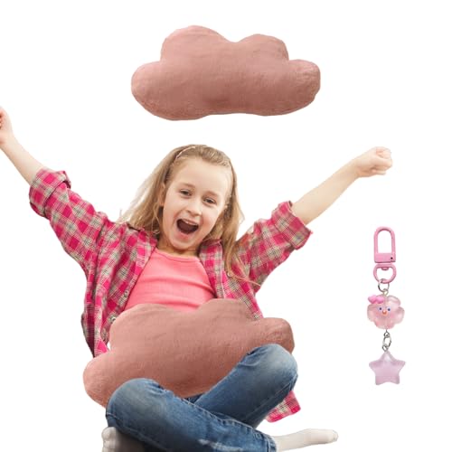 Wolkenkissen,Cloud Pillow,Niedlich Kissen Wolke,44×25cm Wolken Kuscheltier,Cartoon-Wolkenform mit 1 Glitzerwolkenstern-Schlüsselanhänger,für Kinderzimmer Schlafzimmer Deko (Rosa) von Roinaid