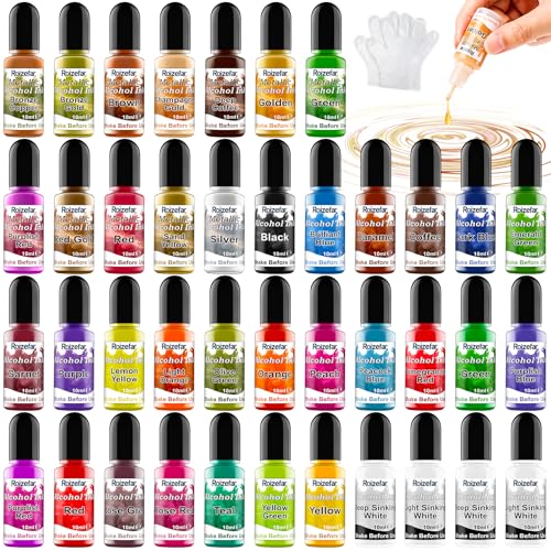 Roizefar Alkohol Tinten set – 40 Alcohol Ink Farben, Harzfarbe, konzentrierte, Tinte auf Alkoholbasis, Alcohol Ink Epoxidharz farbe für Untersetzer, Acrylmalerei, Becherherstellung, je 10 ml Roizefar Alkohol Tinten set – 40 Alcohol Ink Farben, Harzfarbe, konzentrierte, Tinte auf Alkoholbasis, Alcohol Ink Epoxidharz farbe für Untersetzer, Acrylmalerei, Becherherstellung, je 10 ml von Roizefar