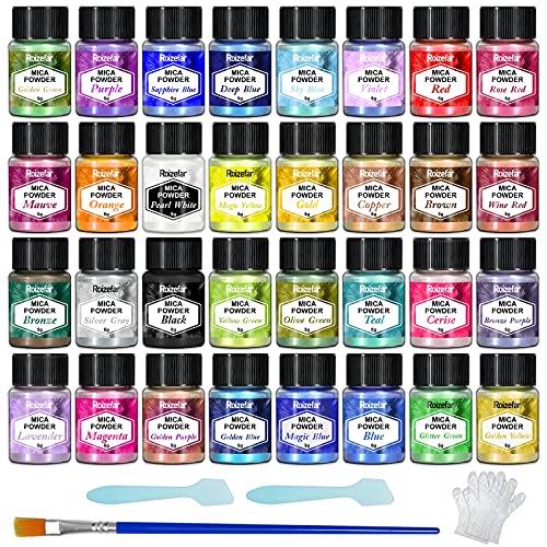 Epoxidharz Farbe Mica Pulver, 32 Farbe*5g Perlglanz Epoxidharz Pigment metallischer Pulver für Seifenfarbe, Schmuckherstellung, Nagellack, Epoxidharz, Kerzenherstellung, Badebomben, Schleim Epoxidharz Farbe Mica Pulver, 32 Farbe*5g Perlglanz Epoxidharz Pigment metallischer Pulver für Seifenfarbe, Schmuckherstellung, Nagellack, Epoxidharz, Kerzenherstellung, Badebomben, Schleim von Roizefar