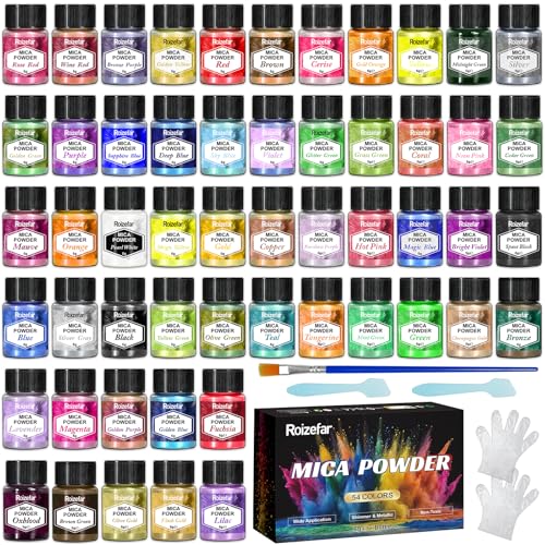 Epoxidharz Farbe Mica Pulver, 54 Farbe*5g Perlglanz Epoxidharz Pigment metallischer Pulver für Seifenfarbe, Schmuckherstellung, Nagellack, Epoxidharz, Kerzenherstellung, Badebomben, Schleim von Roizefar