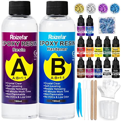 Roizefar Epoxidharz-Set für Anfänger 380 ml, Beschichten und Gießen, Untersetzer mit Folienflocken, Harz-Farbpigment, Pailletten für Kunst, Handwerk, Schmuckherstellung, Flusstisch Roizefar Epoxidharz-Set für Anfänger 380 ml, Beschichten und Gießen, Untersetzer mit Folienflocken, Harz-Farbpigment, Pailletten für Kunst, Handwerk, Schmuckherstellung, Flusstisch von Roizefar