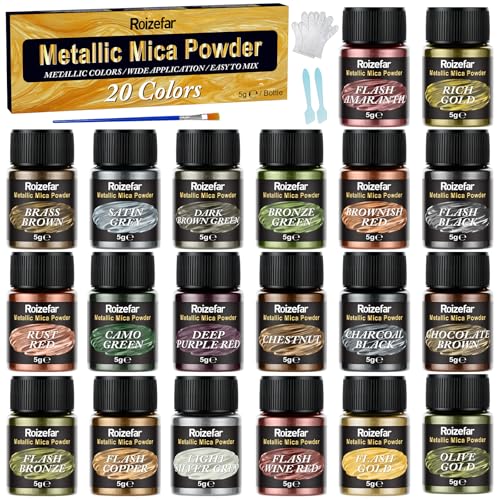 Roizefar Epoxidharz Farbe Metallic Mica Pulver, 20 Farbe*5g Perlglanz Epoxidharz Pigment metallischer Pulver für Seifenfarbe, Epoxidharz, Kerzenherstellung, Nagellack, Badebomben, DIY von Roizefar