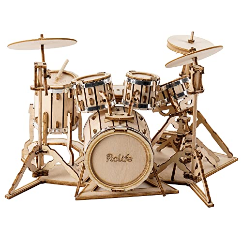 Rolife Holzpuzzle Erwachsene 3D Schlagzeug Modellbau Holzbausatz für Erwachsene Teenager Musikinstrumente 246 Teilen, Drum kit von Rolife