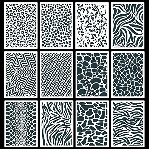 Rolin Roly 12PCS Schablonen Set Wiederverwendbar Kunststoff Schablonen Vorlagen Leopard Painting Stencils für Holz Boden Möbel Deko DIY Scrapbooking Handwerk (12Pcs Leopard) von Rolin Roly