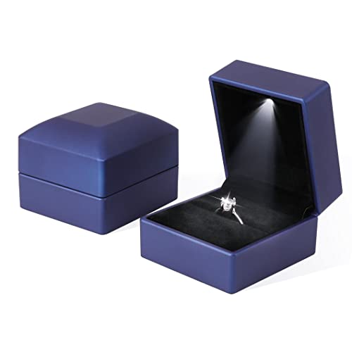 Rolin Roly 2PCS Ring Box mit LED Licht Quadrat Blau Ring Schachtel Jewelry Geschenkbox für Ring Schmuckschatullen Vorschlagen Ringkasten Hochzeit Verlobungsring von Rolin Roly