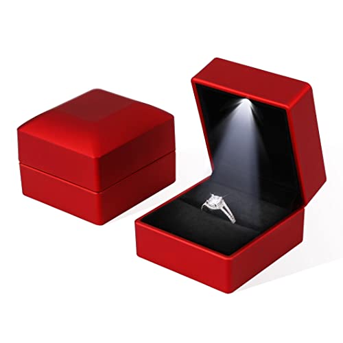 Rolin Roly 2PCS Ring Box mit LED Licht Quadrat Rot Ring Schachtel Jewelry Geschenkbox für Ring Schmuckschatullen Vorschlagen Ringkasten Hochzeit Verlobungsring von Rolin Roly