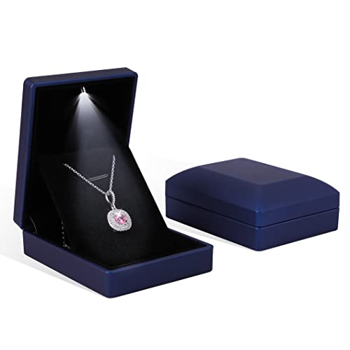 Rolin Roly 2PCS Schwarz Anhänger Halskette Box mit LED-Licht Quadratform Box Geschenkboxen aus Samtschmuck Necklace Gift Box für Ohrringe Hochzeit Verlobun (Black) von Rolin Roly