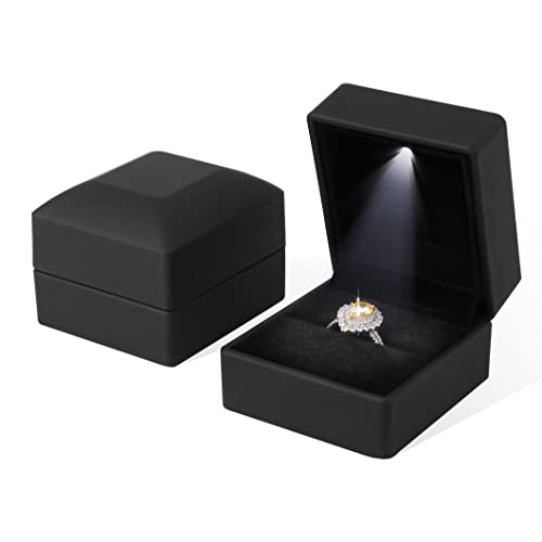 Rolin Roly 2PCSRing Box mit LED Licht Quadrat Schwarz Ring Schachtel Jewelry Geschenkbox für Ring Schmuckschatullen Vorschlagen Ringkasten Hochzeit Verlobungsring (Black) von Rolin Roly