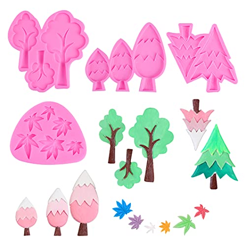 Rolin Roly 4Pcs Blätter Silikonform Fondant Ahornblatt Form Baum Kuchen Formen Mini Maple Leaf Gießform 3D Tree Silicone Mould für Süßigkeiten Kuchendekoration von Rolin Roly