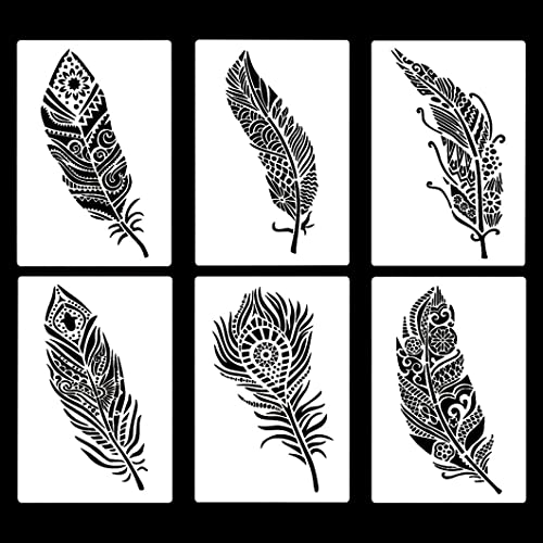 Rolin Roly 6PCS Schablonen Feder Wiederverwendbar Federkunst Schablonen Feather Painting Stencils für Holz Boden Möbel Deko DIY Scrapbooking Handwerk Rolin Roly 6PCS Schablonen Feder Wiederverwendbar Federkunst Schablonen Feather Painting Stencils für Holz Boden Möbel Deko DIY Scrapbooking Handwerk von Rolin Roly
