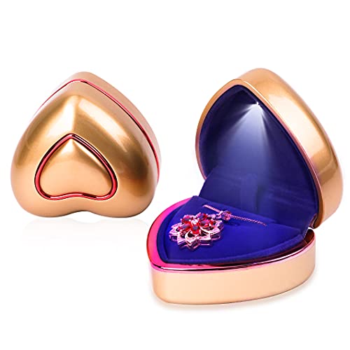 Rolin Roly Anhänger Halskette Box mit LED-Licht Herzform Box Geschenkboxen aus Samtschmuck Necklace Box Gift für Ringe Ohrringe Hochzeit Verlobun (Gold Heart Pendant Box) von Rolin Roly