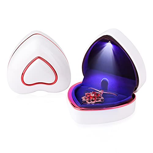 Rolin Roly Anhänger Halskette Box mit LED-Licht Herzform Box Geschenkboxen aus Samtschmuck Necklace Box Gift für Ringe Ohrringe Hochzeit Verlobun (White Heart Pendant Box) von Rolin Roly