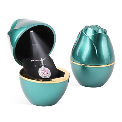 Rolin Roly Grün Anhänger Halskette Box mit LED-Licht Roseform Box Geschenkboxen aus Samtschmuck Necklace Gift Box für Ohrringe Hochzeit Verlobun von Rolin Roly