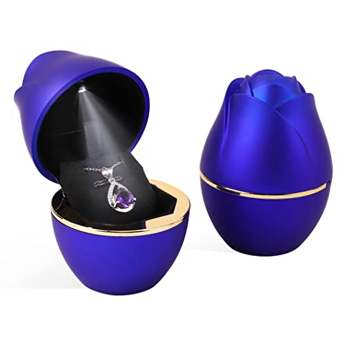 Rolin Roly Königsblau Anhänger Halskette Box mit LED-Licht Roseform Box Geschenkboxen aus Samtschmuck Necklace Gift Box für Ohrringe Hochzeit Verlobun von Rolin Roly