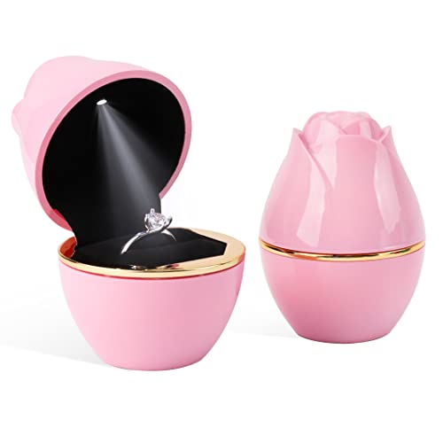 Rolin Roly Ring Box mit LED Licht Rose Rosa Ring Schachtel Jewelry Geschenkbox für Ring Schmuckschatullen Vorschlagen Ringkasten Hochzeit Verlobungsring von Rolin Roly