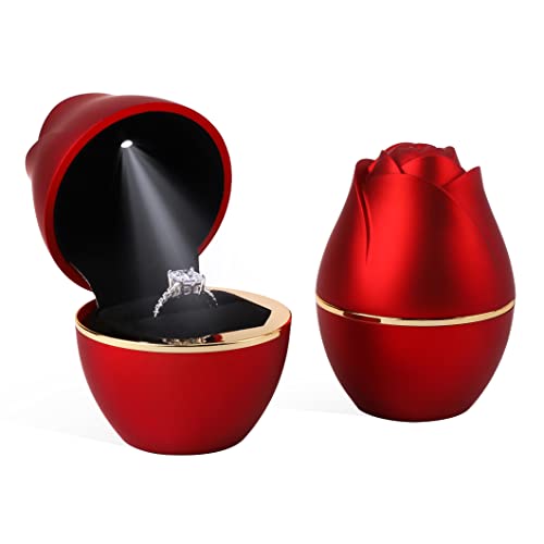 Rolin Roly Ring Box mit LED Licht Rose Rot Ring Schachtel Jewelry Geschenkbox für Ring Schmuckschatullen Vorschlagen Ringkasten Hochzeit Verlobungsring von Rolin Roly