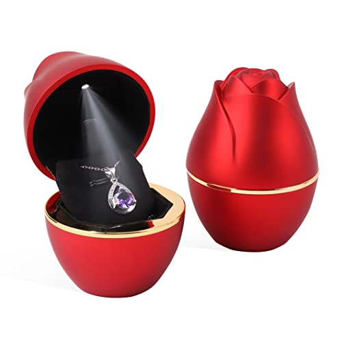 Rolin Roly Rot Anhänger Halskette Box mit LED-Licht Roseform Box Geschenkboxen aus Samtschmuck Necklace Gift Box für Ohrringe Hochzeit Verlobun von Rolin Roly