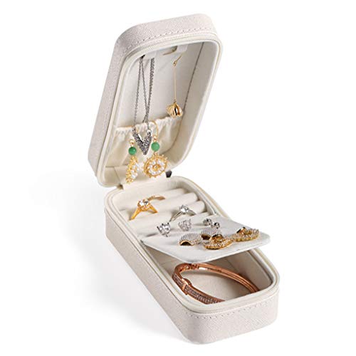 Rolin Roly Schmuckkästchen Klein Reise Schmuckschatulle Damen Kinder Mädchen Ohrringe Leder Schmuckaufbewahrung Jewelry Box Schmuckkoffer Tragbar (Weiß) von Rolin Roly