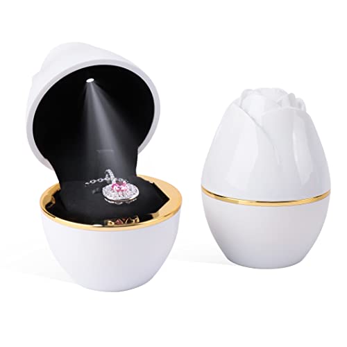 Rolin Roly Weiß Anhänger Halskette Box mit LED-Licht Roseform Box Geschenkboxen aus Samtschmuck Necklace Gift Box für Ohrringe Hochzeit Verlobun (White) von Rolin Roly