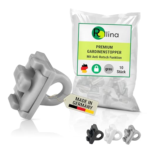 Rollina Premium Gardinenstopper für Schienen mit 6 mm Laufkanal | Stopper mit Anti-Rutsch Funktion | Feststeller für Gardinenschienen (10 STK., grau) von Rollina