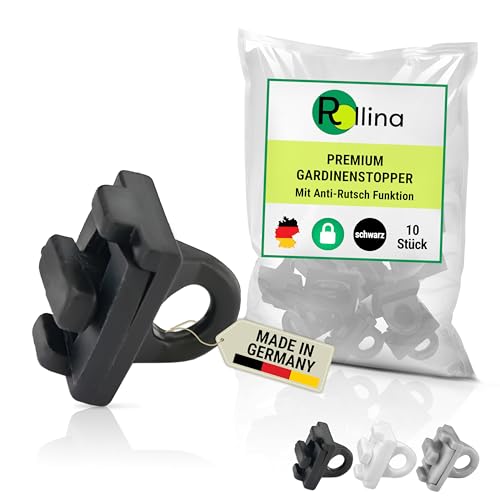 Rollina Premium Gardinenstopper für Schienen mit 6 mm Laufkanal | Stopper mit Anti-Rutsch Funktion | Feststeller für Gardinenschienen (10 STK., schwarz) von Rollina
