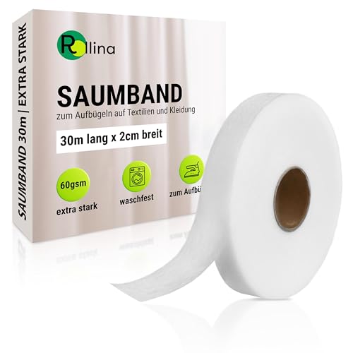 Rollina Saumband zum Aufbügeln 30 m | Waschfest & extra stark | Bügelband für Vorhänge | Gardinenband zum Kürzen ohne Nähen | Textilklebeband für Stoffe & Kleidung | 2 cm breit Rollina Saumband zum Aufbügeln 30 m | Waschfest & extra stark | Bügelband für Vorhänge | Gardinenband zum Kürzen ohne Nähen | Textilklebeband für Stoffe & Kleidung | 2 cm breit von Rollina