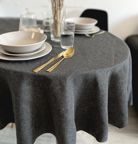 Rollmayer Hersteller abwaschbar Tischdecke Wasserabweisend/Lotuseffekt (Melange Grau 68, Oval 140x260cm) Leinenoptik Tischtuch mit pflegeleicht Fleckschutz, Oval, 4 Farbe & Größe wählbar von Rollmayer
