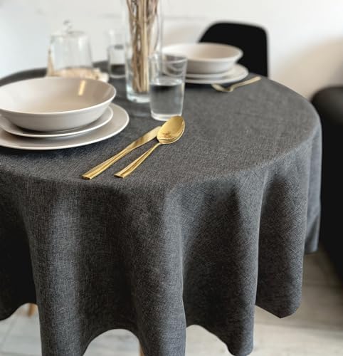 Rollmayer Hersteller abwaschbar Tischdecke Wasserabweisend/Lotuseffekt (Melange Grau 68, Rund Ø 100cm) Leinenoptik Tischtuch mit pflegeleicht Fleckschutz, Rund, 4 Farbe & Größe wählbar von Rollmayer