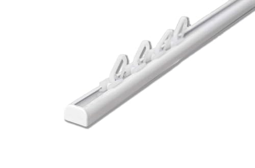 Rollmayer Aluminium Gardinenschiene Mini im Weiß mit Deckenbefestigung (mit Faltenlegehaken, 320cm) glänzend 1-läufig Vorhangschiene Innenlaufschiene für Schiebevorhänge, Gardinen und Vorhänge von Rollmayer
