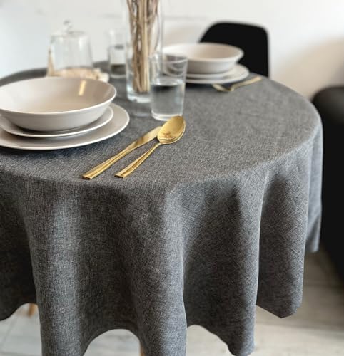 Rollmayer Hersteller abwaschbar Tischdecke Wasserabweisend/Lotuseffekt (Melange Aschgrau 20, Rund Ø 100cm) Leinenoptik Tischtuch mit pflegeleicht Fleckschutz, Rund, 4 Farbe & Größe wählbar von Rollmayer