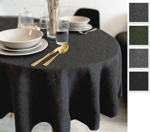 Rollmayer Hersteller abwaschbar Tischdecke Wasserabweisend/Lotuseffekt (Melange Grafit 22, Oval 140x260cm) Leinenoptik Tischtuch mit pflegeleicht Fleckschutz, Oval, 4 Farbe & Größe wählbar von Rollmayer
