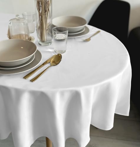Rollmayer Tischdecke Tischtuch Tischwäsche Gastronomie Kollektion Vivid Uni einfarbig pflegeleicht waschbar(Weiß 1, Oval 140x260cm) von Rollmayer