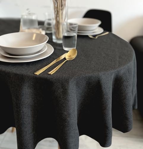 Rollmayer Hersteller abwaschbar Tischdecke Wasserabweisend/Lotuseffekt (Melange Grafit 22, Oval 140x180cm) Leinenoptik Tischtuch mit pflegeleicht Fleckschutz, Oval, 4 Farbe & Größe wählbar von Rollmayer