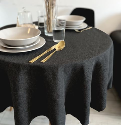 Rollmayer Hersteller abwaschbar Tischdecke Wasserabweisend/Lotuseffekt (Melange Grafit 22, Rund Ø 100cm) Leinenoptik Tischtuch mit pflegeleicht Fleckschutz, Rund, 4 Farbe & Größe wählbar von Rollmayer