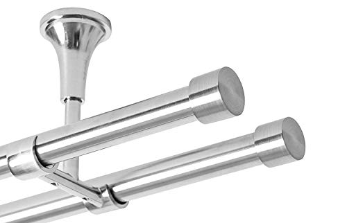 Zubehör für Gardinenstange/Vorhangstange Ø16/19mm / 1-läufig oder 2-läufig (Edelstahl Träger 2-läufig - Ø19mm Deckenbefestigung), Teile im 5 Farben! von Rollmayer
