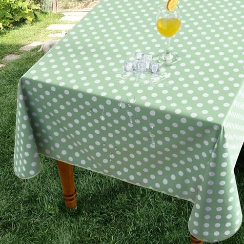 Romanstile Outdoor Tischdecke wetterfest 140x180 cm Wachstuchtischdecke Hellgrün mit Punkten PVC Wasserdicht Tischdecken rechteckig Wachstuch für Ostern,Sommer,Kinderzimmer,Spielzimmer,Draußen,Garten von Romanstile