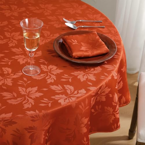 Romanstile Tischdecke Herbst rund 160 cm Orange abwaschbar Luxuriös Damast Blumen wasserabweisend Tischtuch Tafeltuch Table Cloth Herbstdeko für Esstisch,Party,Oktoberfest,Halloween,Bierzeltgarnitur von Romanstile