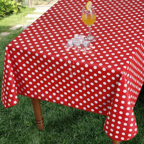 Romanstile Tischdecke Outdoor Wetterfest 140x240 cm Rot und Weiß Karomuster Wachstischdecke Abwaschbar Tischdecken PVC 100% Wasserdicht Tischtuch Landhausstil Deko für Draußen,Garten, Hochzeit,Party von Romanstile