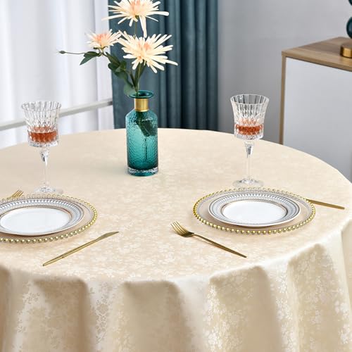 Romanstile Tischdecke Weihnachten rund 120 Wachstuchtischdecke beige 350GSM Plastik Tafeldecke Tischtuch wasserdicht für Party,Silvester,Outdoor,Neujahr,Fest,Gartentisch,Couchtisch,Draußen,Xmas von Romanstile
