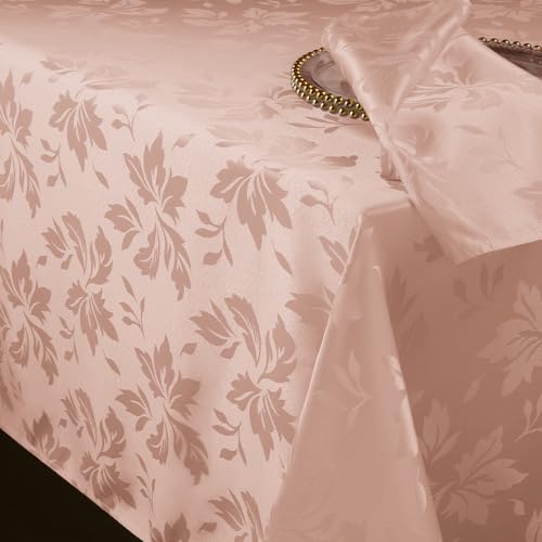Romanstile Tischdecke abwaschbar 140x180 Rosa Frühling Blumen Luxuriös Jacquard-Damast rechteckig wasserabweisend Tischtuch Table Cloth elegant für Ostern,Outdoor,Garten,Balkon,Sommer,Couchtisch von Romanstile