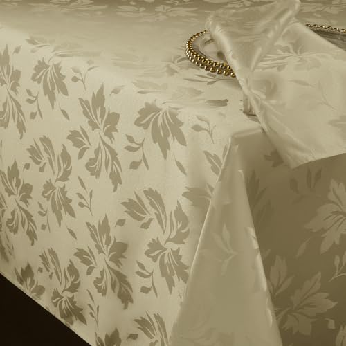 Romanstile Tischdecke Outdoor abwaschbar 140x240 beige rechteckig Luxuriös Jacquard-Damast Muster wasserabweisend Tischtuch Table Cloth für Geburtstag,Feste,Garten,Party,Jahrestag,Restaurant von Romanstile