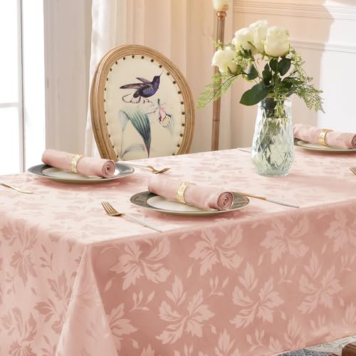 Romanstile Tischdecke abwaschbar 140x240 cm Rosa Frühling Blumen Luxuriös Jacquard-Damast rechteckig wasserabweisend Tischtuch Table Cloth elegant für Ostern,Outdoor,Garten,Balkon,Sommer,Couchtisch von Romanstile