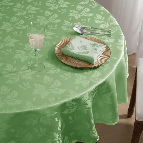 Romanstile Tischdecke rund 140 abwaschbar Hellgrün Frühling Luxuriös Jacquard Damast Muster wasserabweisend Tischtuch Table Cloth für Geburtstag,Ostern,Spring,Outdoor,Garten,Balkon von Romanstile