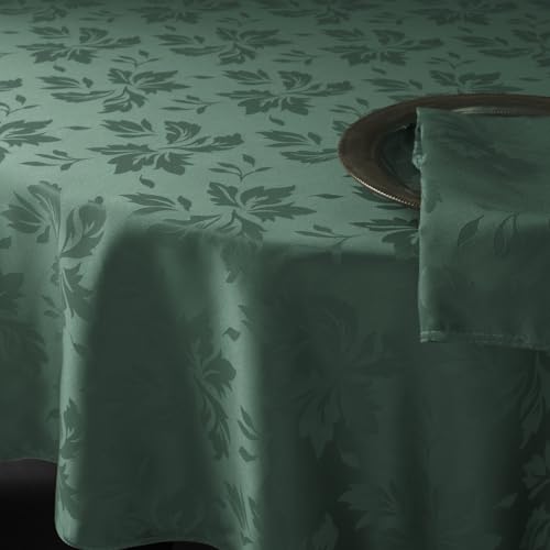 Romanstile Tischdecke rund 140 abwaschbar Mint Grün Frühling Luxuriös Blätter Damast Muster wasserabweisend Tischtuch Table Cloth für Geburtstag,Ostern,Spring,Outdoor,Garten,Balkon von Romanstile